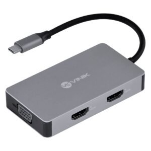 Hub USB Vinik Tipo C 5 em 1 - 2x HDMI + VGA + USB 3.0 + Tipo C PD 60W - HC-5VGA