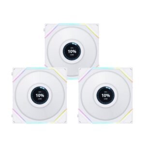 KIT 3 FANS 120MM LIAN LI UNI FAN TL LCD 120, RGB, DISPLAY LCD, CONTROLADORA, WHITE - 12TLLCD3W WHITE